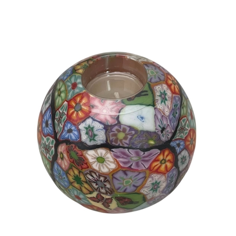 Vintage Handcrafted Millefiore Multicolour Floral Print Ball Candle